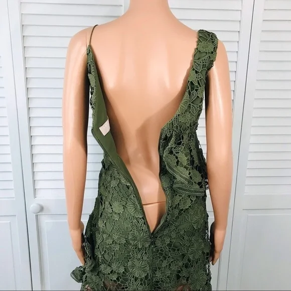 KEEPSAKE Green Frameless Asymmetrical Lace Cocktail Dress Size Extra Small - Picture 6 of 10